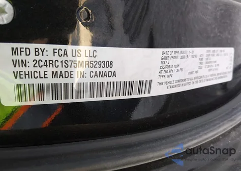 2021 Chrysler Pacifica Hybrid Limited z USA, uszkodzony, nr VIN 2C4RC1S75MR529308